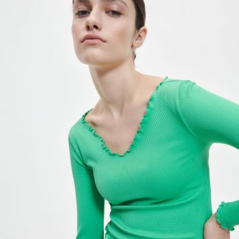 Reserved - Tricou cu mânecă lungă, uni, slim - Verde