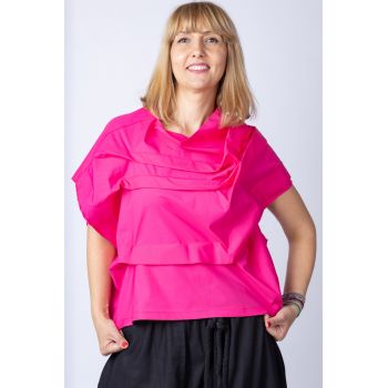 Bluza fucsia asimetrica, extravaganta, din bumbac satinat