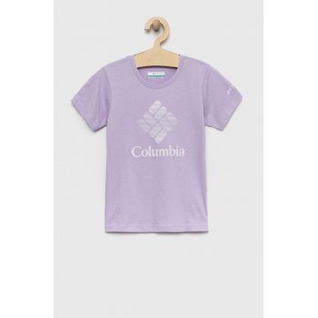 Columbia tricou de bumbac pentru copii Mission Lake Short Sleeve Graphic Shirt culoarea violet