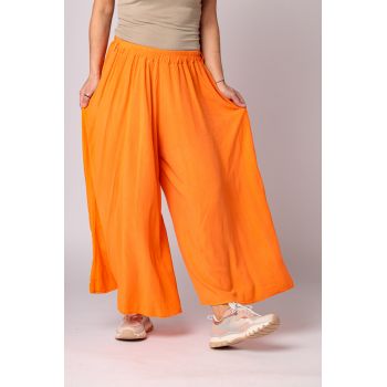 Pantaloni largi, de vara, din vascoza, portocalii