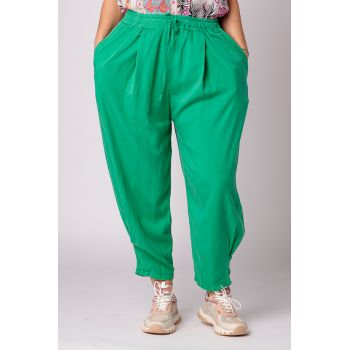 Pantaloni verzi, masura mare, din tencel, cu siret