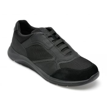 Pantofi sport GEOX negri, U26ANB, din material textil si piele naturala