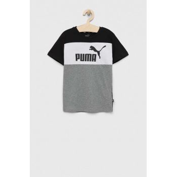 Puma tricou de bumbac pentru copii ESS Block Tee B culoarea gri, modelator