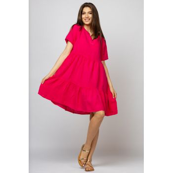 Rochie de vara scurta din in, fucsia