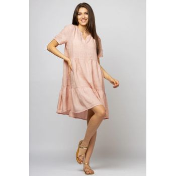 Rochie de vara scurta din in, roz prafuit