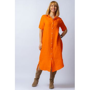 Rochie lunga portocalie, tip camasa, din in