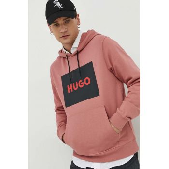 HUGO hanorac de bumbac bărbați, culoarea roz, cu glugă, imprimeu 50473168 de firma original