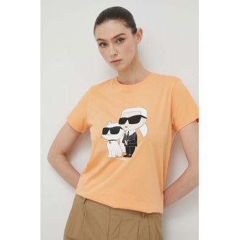 Karl Lagerfeld tricou din bumbac culoarea portocaliu