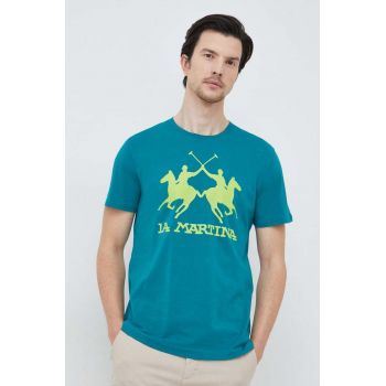 La Martina tricou din bumbac culoarea verde, cu imprimeu