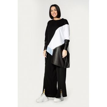 Bluza asimetrica cu model colorblock