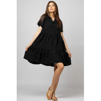 Rochie de vara scurta din in, neagra