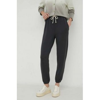 American Vintage pantaloni de trening femei, culoarea negru, neted