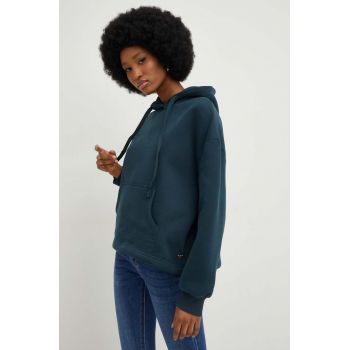 Answear Lab bluza femei, culoarea verde, cu glugă, neted