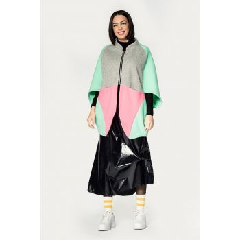 Jacheta din amestec de lana cu aspect colorblock