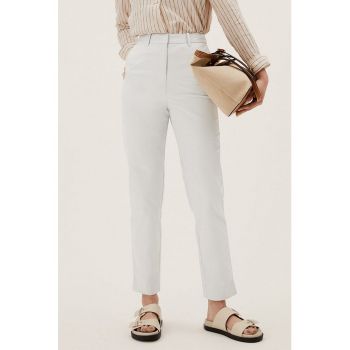 Pantaloni crop cu croiala conica si talie inalta