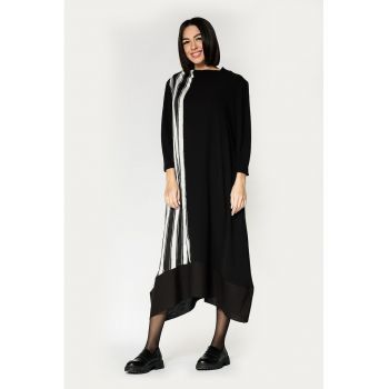 Rochie midi cu insertie cu model in dungi Rochie midi cu insertie cu model in dungi
