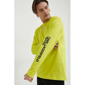 Karl Lagerfeld Jeans longsleeve din bumbac culoarea galben, cu imprimeu