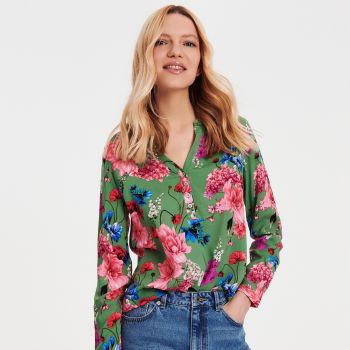Reserved - Bluză EcoVero™ cu model floral - Verde