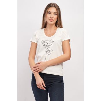 Tricou cu decolteu rotund si imprimeu floral