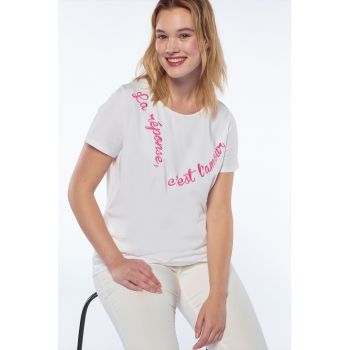 Tricou din amestec de bumbac cu text brodat
