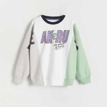 Reserved - Bluză sport oversized cu imprimeu - Alb