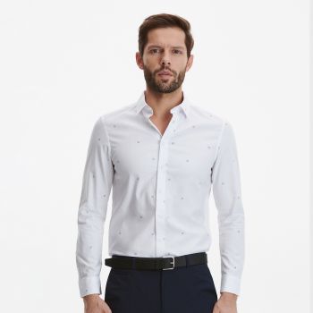 Reserved - Cămașă slim cu model - Alb