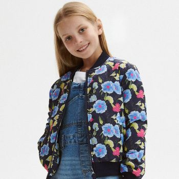 Reserved - Geacă bomber cu imprimeu floral - Bleumarin
