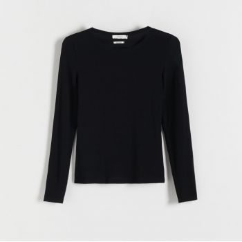 Reserved - Top din jerseu de tricot striat, cu mânecă lungă - Negru