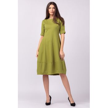 Rochie lalea cambrata din jerseu punto milano, verde olive