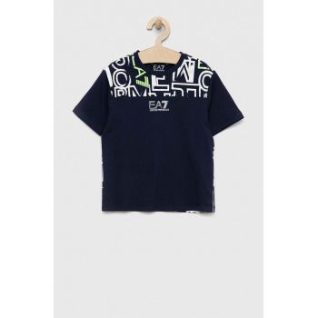 EA7 Emporio Armani tricou de bumbac pentru copii culoarea albastru marin, cu imprimeu