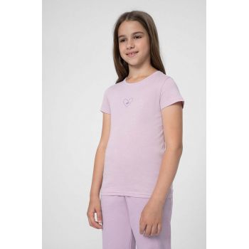 4F tricou de bumbac pentru copii culoarea violet, cu imprimeu