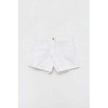 Birba&Trybeyond pantaloni scurti din denim pentru copii culoarea alb, cu imprimeu