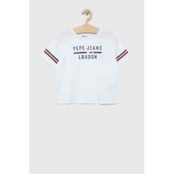 Pepe Jeans tricou de bumbac pentru copii culoarea alb, cu imprimeu ieftin