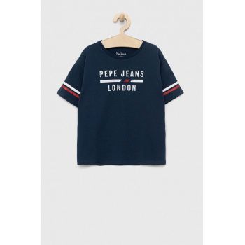 Pepe Jeans tricou de bumbac pentru copii culoarea albastru marin, cu imprimeu