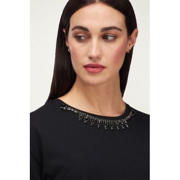 Tricou din bumbac cu aplicatii cu strasuri