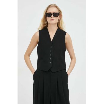 Birgitte Herskind vestă cu amestec de in Mister culoarea negru, un singur rand de nasturi