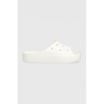 Crocs papuci Classic Platform Slide femei, culoarea alb, cu platformă 208180 ieftini
