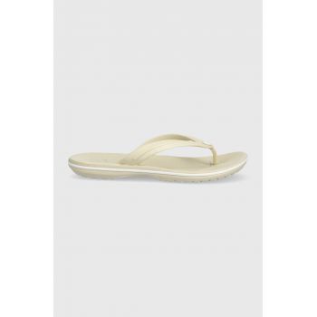 Crocs șlapi Crocband Flip femei, culoarea bej, cu toc plat 207714