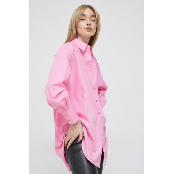 HUGO camasa din bumbac femei, culoarea roz, cu guler clasic, relaxed de firma originala