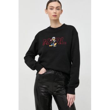 Karl Lagerfeld bluza femei, culoarea negru, cu imprimeu