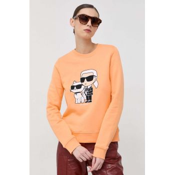 Karl Lagerfeld bluza femei, culoarea portocaliu, cu imprimeu