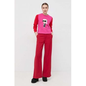 Karl Lagerfeld bluza femei, culoarea roz, cu imprimeu