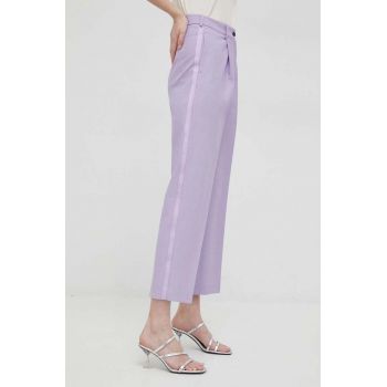 Karl Lagerfeld pantaloni din lana culoarea violet, fason tigareta, high waist