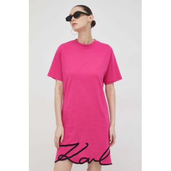 Karl Lagerfeld rochie din bumbac culoarea roz, mini, drept