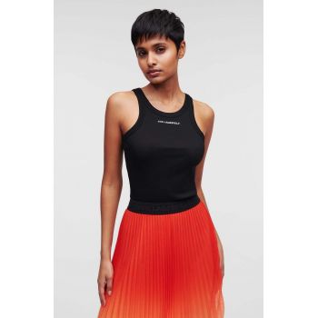 Karl Lagerfeld top din bumbac culoarea negru