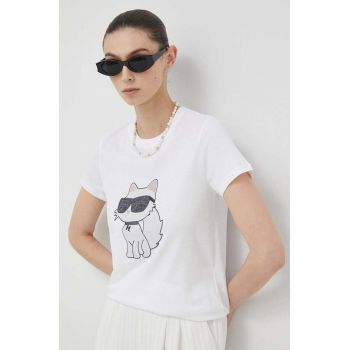 Karl Lagerfeld tricou din bumbac culoarea alb