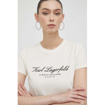 Karl Lagerfeld tricou din bumbac culoarea bej