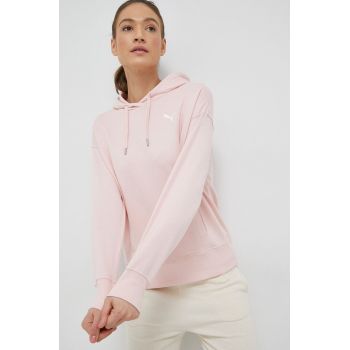 Puma hanorac de bumbac femei, culoarea roz, cu glugă, neted ieftin