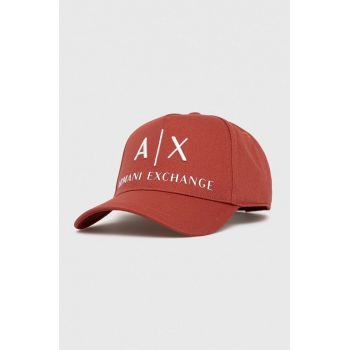 Armani Exchange șapcă din bumbac culoarea portocaliu, cu imprimeu de firma originala