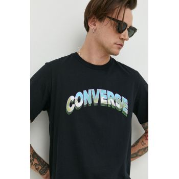 Converse tricou din bumbac culoarea negru, cu imprimeu